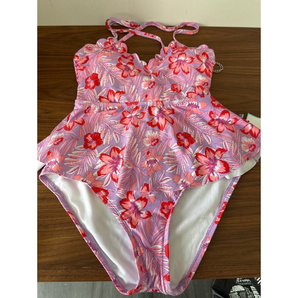 NWT Draper James Scallop Peplum Tankini With Basic Hipster Bottoms Size S